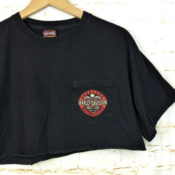 VTG Harley Davidson Crop Shirt Women L Black Seminole Indian Florida RK Stratman - Picture 3 of 9